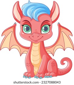 Cute pink dragon cartoon character sitting isolated illustration