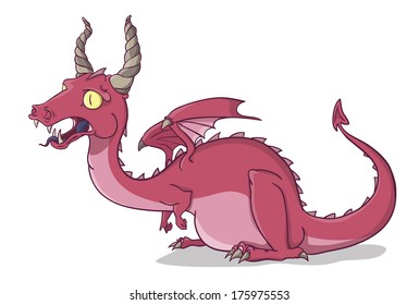 Cute pink dragon from fairy tales.