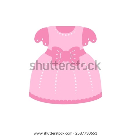 Cute pink dress in a simple flat style on a white background.