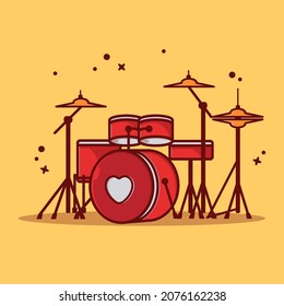 Cute pink drums cartoon illustration or flash simple flat vector design
