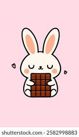 Cute pink Easter bunny with chocolate bar