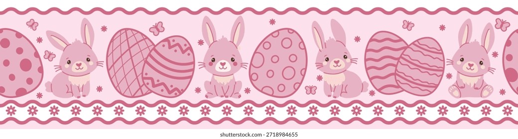 Cute Pink Easter Bunny and Egg Vector Illustration