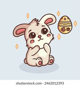 Cute pink Easter bunny illustration with colorful Easter eggs. Cheerful design, perfect for Easter themed greeting cards, decorations and creative projects. High quality vector.