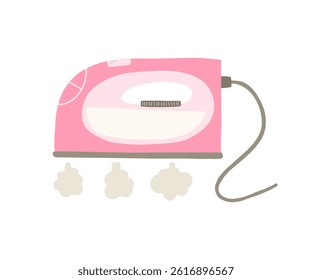 Cute pink electric iron with a cord, depicted in a flat vector style. Great for household, cleaning, or laundry-related concepts