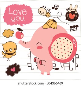 cute pink elephant doodle