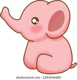 Cute Pink Elephant Illustration	in Kawaii Style