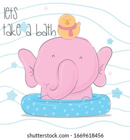 Cute Pink Elephant with Cute Little Duck