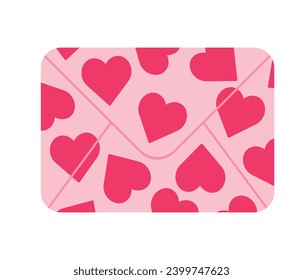 Sobre rosa lindo decorado con corazones, San Valentín o ilustración vectorial de fecha