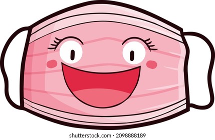 Cute pink face mask cartoon laughing happily