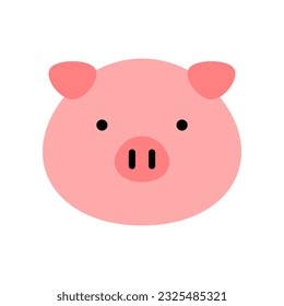 Cute pink face pig cartoon icon flat vector design