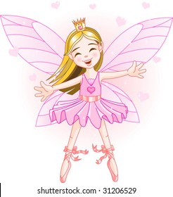 Cute pink fairy ballerina flying