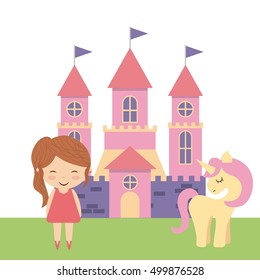 cute pink fantasy castle vector illustration design