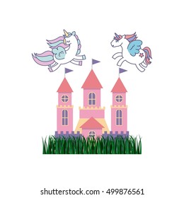 cute pink fantasy castle vector illustration design