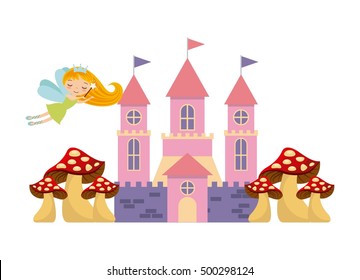 cute pink fantasy castle vector illustration design