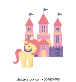 cute pink fantasy castle vector illustration design