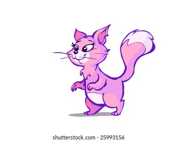 cute  pink female cat with big tail