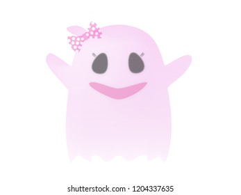 cute pink female ghost with dotted bow