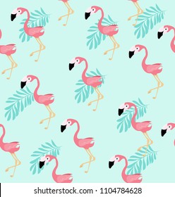 Cute Pink flamingo bird  vector pattern