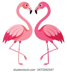 Cute Pink Flamingo Couple Making Heart | Summer Vacation Background of Flamingo