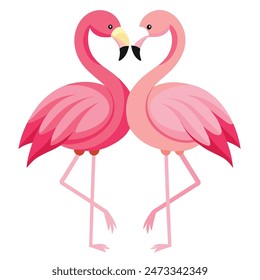 Cute Pink Flamingo Couple Making Heart | Summer Vacation Background of Flamingo