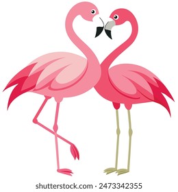 Cute Pink Flamingo Couple Making Heart | Summer Vacation Background of Flamingo