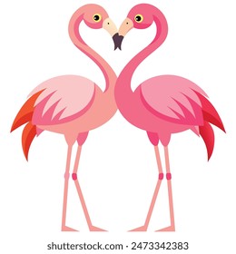 Cute Pink Flamingo Couple Making Heart | Summer Vacation Background of Flamingo