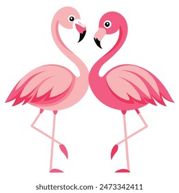 Cute Pink Flamingo Couple Making Heart | Summer Vacation Background of Flamingo