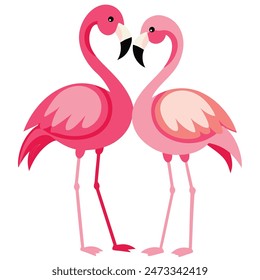 Cute Pink Flamingo Couple Making Heart | Summer Vacation Background of Flamingo