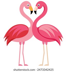 Cute Pink Flamingo Couple Making Heart | Summer Vacation Background of Flamingo