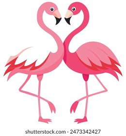 Cute Pink Flamingo Couple Making Heart | Summer Vacation Background of Flamingo