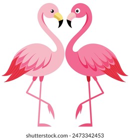 Cute Pink Flamingo Couple Making Heart | Summer Vacation Background of Flamingo