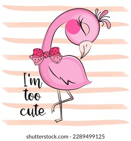 Cute pink flamingo design for greeting cards and other purposes. Vector.