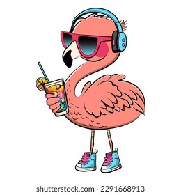 Cute pink flamingo design for greeting cards. Vector illustration.