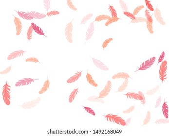 Cute pink flamingo feathers vector background. Falling feather elements soft vector design. Decoration confetti of carnival plumelet. Wildlife nature isolated plumage.