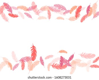 Cute pink flamingo feathers vector background. Smooth plumelet tribal ornate graphics. Detailed majestic feather on white design. Angel wing plumage concept.