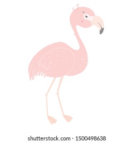 Cute pink flamingo. Flat style illustration