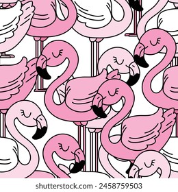 Cute Pink Flamingo hand drawn vector seamless pattern, kids design textile, paper 