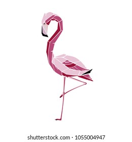 Cute pink flamingo icon vector illustration isolated  on white background, colorful tropical bird logo, exotic sticker