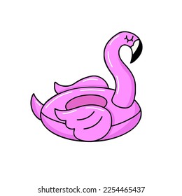 Cute pink flamingo inflatable pool float cartoon vector illustration mascot rubber ring sea ocean river animal isolated on white background