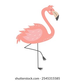 Cute pink flamingo isolated on white background. Cartoon nursery art baby character.