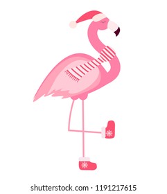 Cute Pink Flamingo New Year and Christmas Background Vector Illustration EPS10