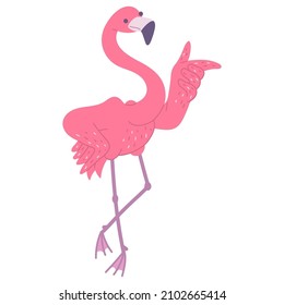 Cute pink flamingo ok. African bird cartoon flat illustration.