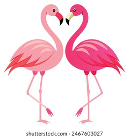 Cute Pink Flamingo On White Background Summer Love Cute Flamingo Couple