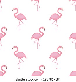 Cute pink flamingo seamless pattern vector on isolated white background. For baby and children fabric, cloth, backdrop, wallpaper, wrapping paper. Printable eps 10 file.