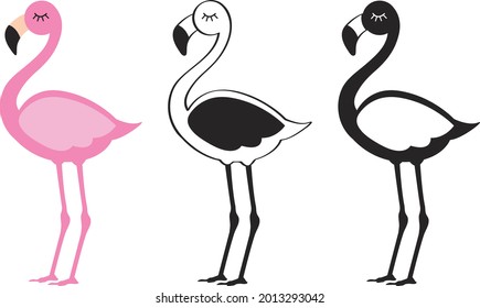 Cute Pink Flamingo And Silhouette Flamingo Set