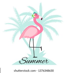 Cute Pink Flamingo Summer Background Vector Illustration EPS10