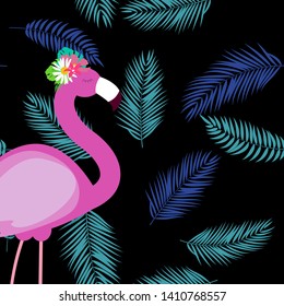 Cute Pink Flamingo Summer Background Vector Illustration EPS10