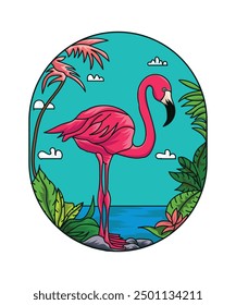 Cute Pink Flamingo Summer Drawing Vector Illustration Graphics