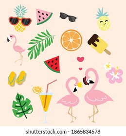 cute pink flamingo with  tropical summer 