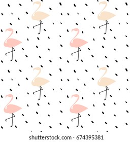 cute pink flamingos seamless vector pattern background illustration with black dots